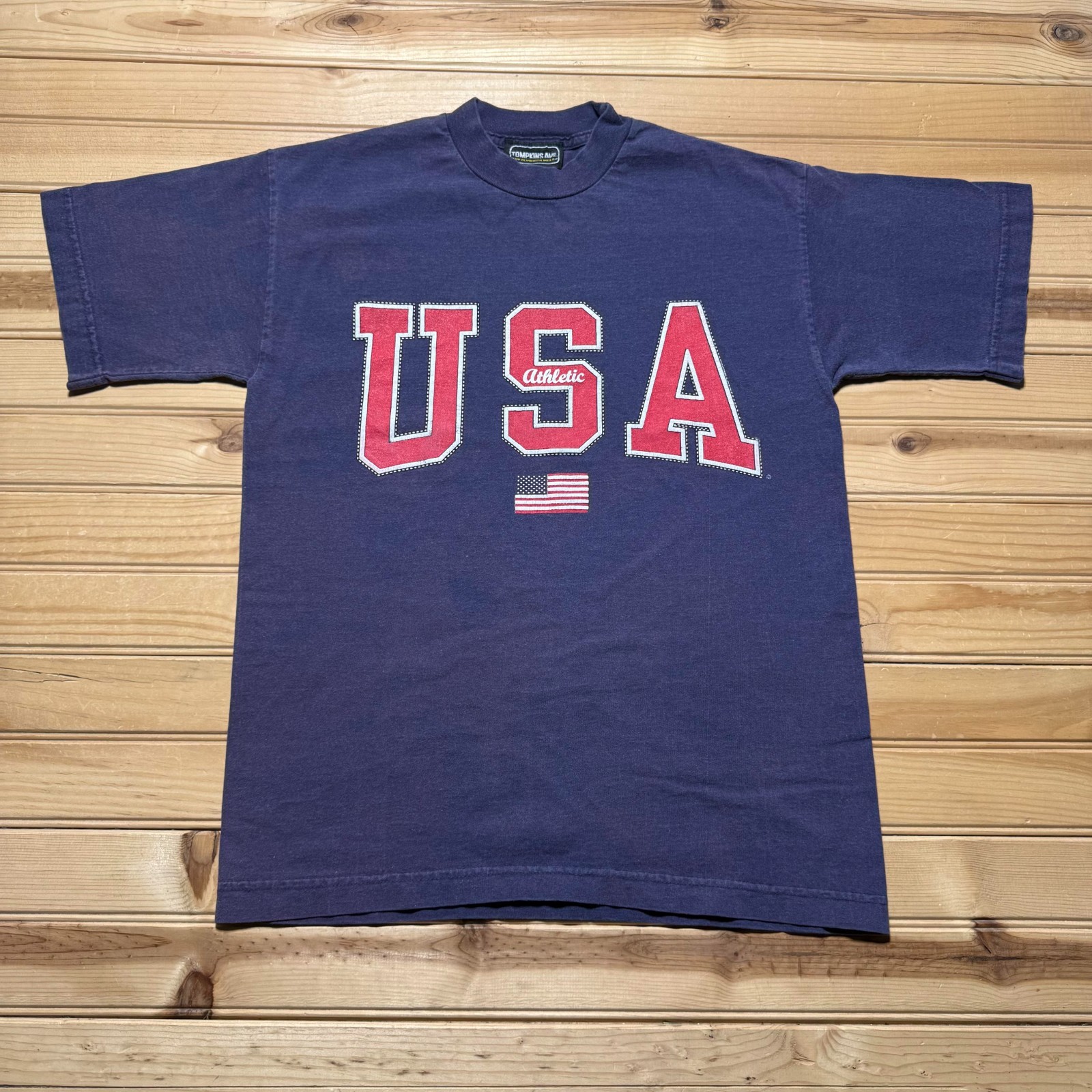 Vintage 90s USA American Flag Athletic Sports Graphic T-Shirt Men's - Medium