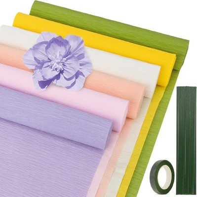 27 PCS Crepe Paper Roll Kit - 6 Rolls Crepe Paper Sheets with Floral Tape and 20