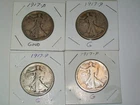 LOT OF 4 1917-P WALKING LIBERTY HALF DOLLARS GOOD CONDITION