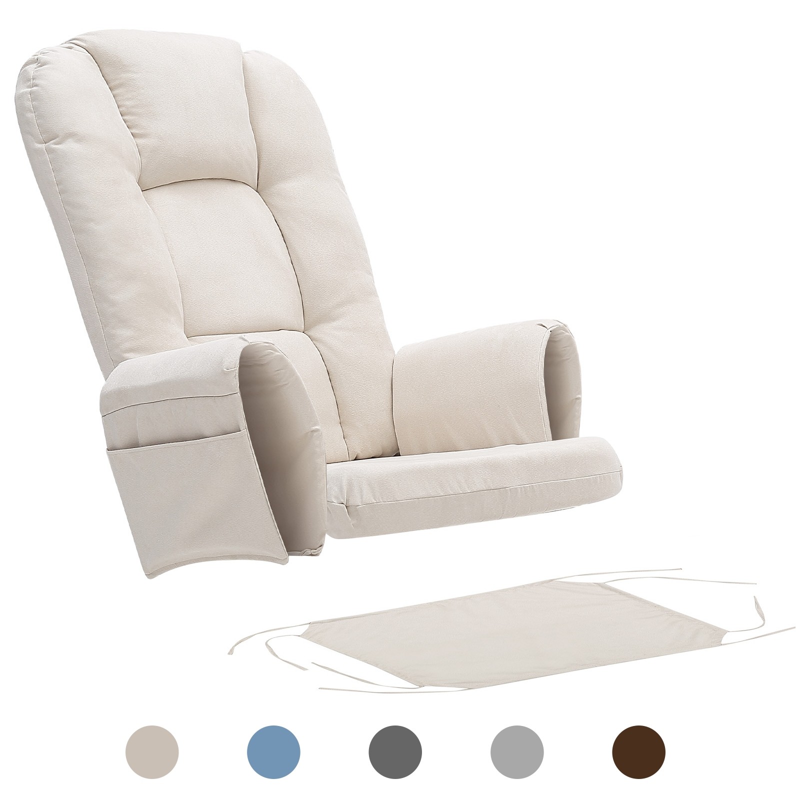 5PCS Soft Glider Rocker Replacement Cushions with Storage Side Pockets Washable