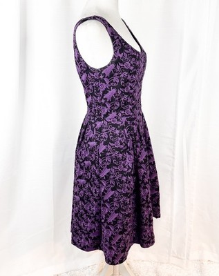 Betsey Johnson Dress Womens 6 Black Purple Embroidered Fit Flare Sleeveless  | eBay