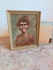 Vintage Aboriginal Australian Woman Framed Portrait Painting E.H Watkins MCM
