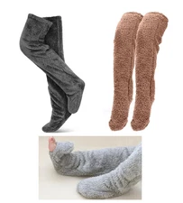 NEW Womens Fuzzy Fleece Thigh High Leg Warmer Socks convertible tan or gray
