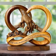 Personalized Faux Wood Mom Holds Kids Hands Infinity Acrylic Block Family Decor