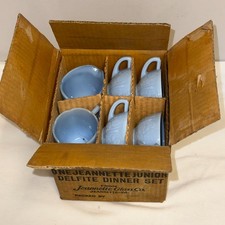 Jeannette CHERRY BLOSSOM  DELPHITE BLUE  14 PC CHILD'S DINNER SET ORIGINAL BOX