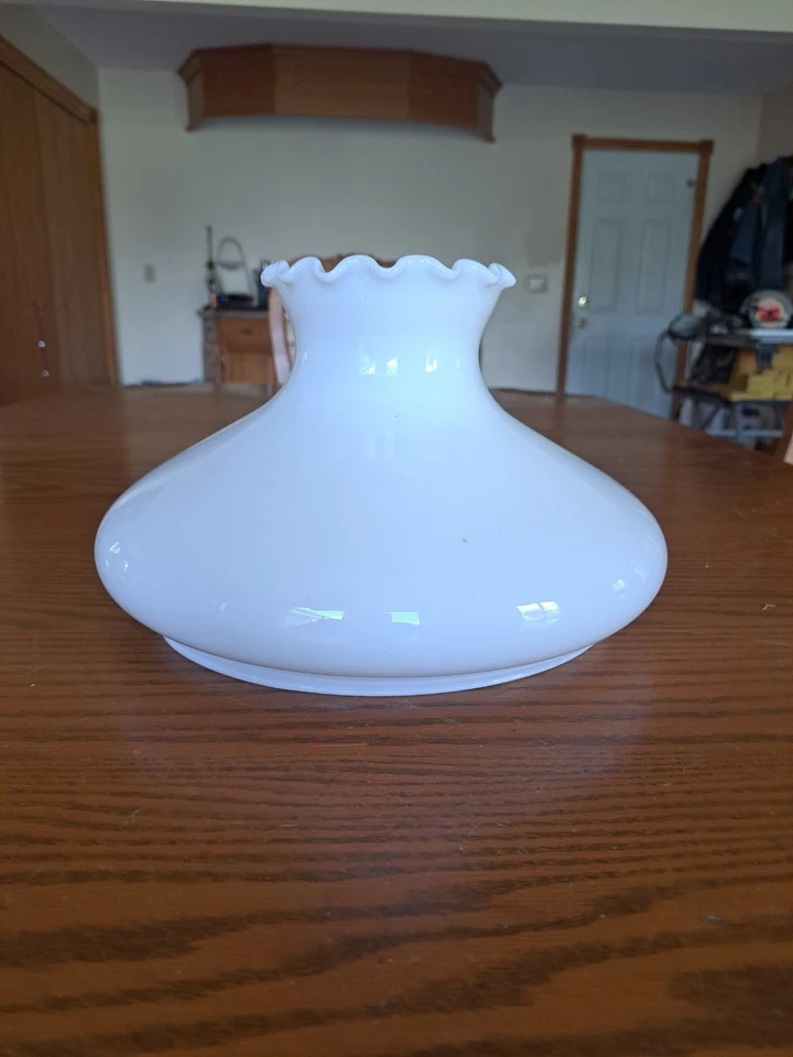 Hurricane Gold with Wind White Milk Glass Ruffed Edge Lamp Light Fixture Globe - Image 2 of 4