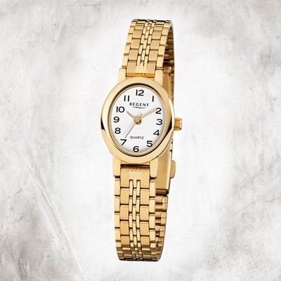 Regent Stahl Damen Uhr F-394 Quarzuhr Armband gold URF394