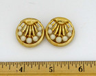 Quality Vintage TRIFARI  Gold Tone w Faux Pearl Settings Clip-On Earrings — photo 1
