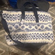 15" Blue  White fuzzy Tote Bag with Shoulder Strap- Victorias Secret Pink
