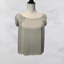 Ann Taylor LOFT Blue White Striped Off Shoulder Top Small