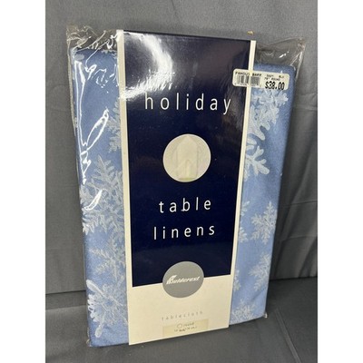 Vintage Fieldcrest 70'' Table Cloth Round Blue Snowflake NIP