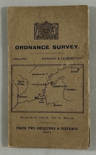 Vintage Ordnance Survey Map Black Outline Coloured Roads Warwick 1920