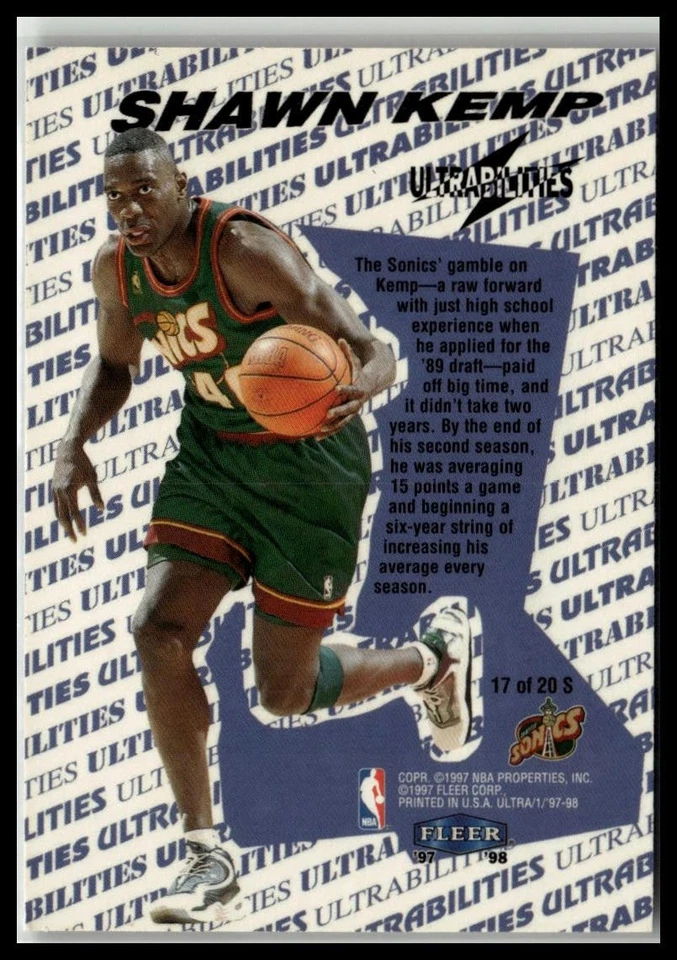 1997-98 Ultra #17 S Shawn Kemp Ultrabilities Starter - Image 2 of 2