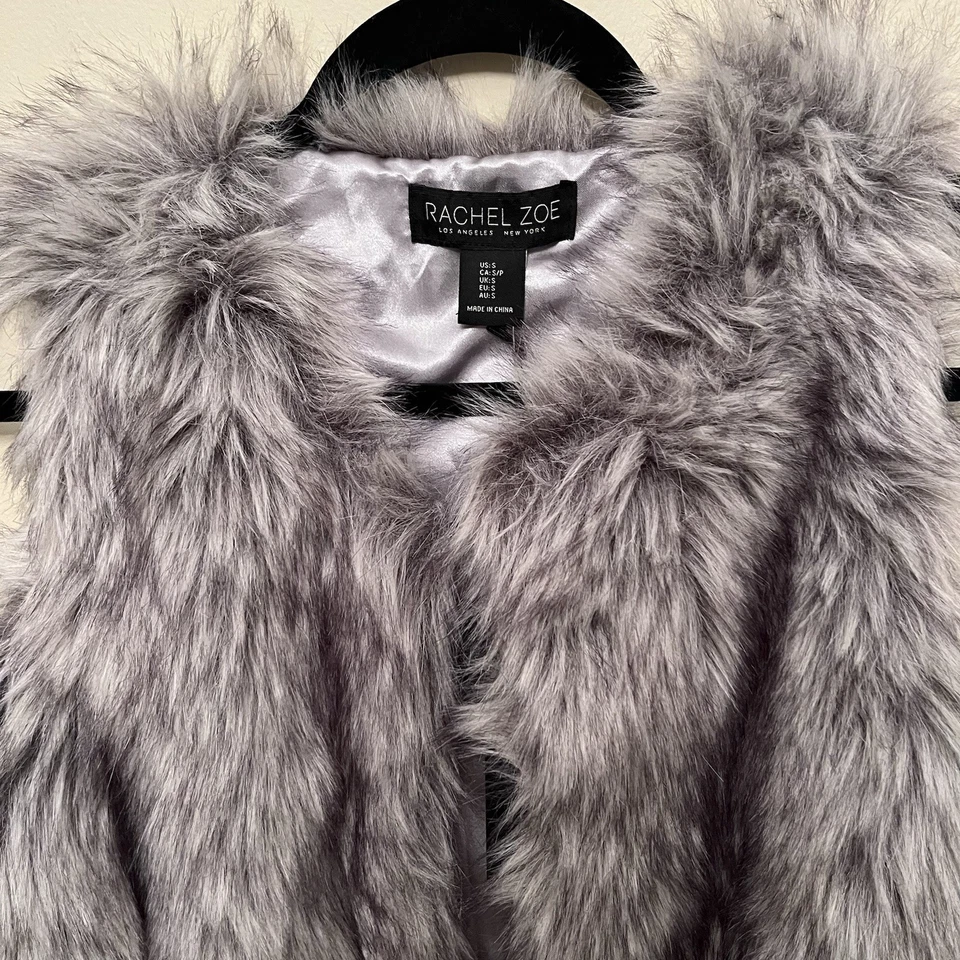 Chaleco de piel sintética Rachel Zoe gris para mujer talla pequeña NUEVO con etiquetas elegante Foto 2 de 4