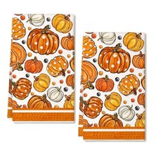 Orange Pumpkin Fall Kitchen Towels Set of 2,Autumn Dish Towels 18x26 Inch