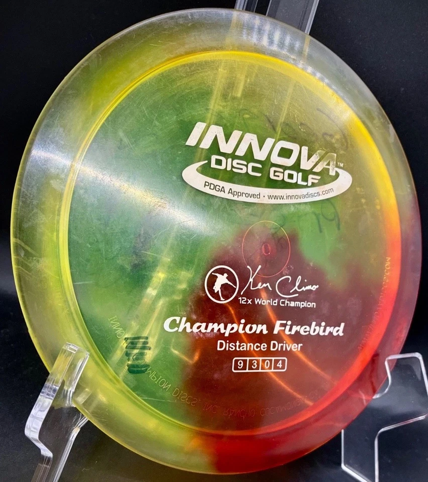 Disco clásico de golf Innova Champion Firebird raro escrito FB rígido plano 12x KC IDye Foto 2 de 4
