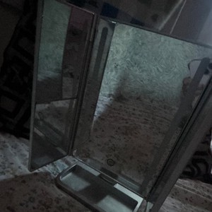 LED Lighted Rectangle Tabletop Make-up Mirror, Silver Matte Plastic Frame