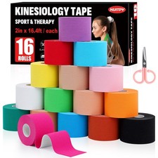 16 Rolls Kinesiology Tape, 16 Colors 2 inch x 16.4 Feet Waterproof Athletic T...