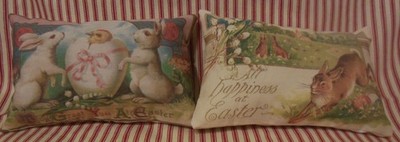 Primitive/Vintage postcard Easter Rabbit pillows, tucks, bowl fillers Set of 2