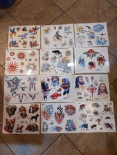 Vintage Tattoo Lot of 12 Pages Flash Sheets 90s Shop Used Harley Wolf Shark Dogs