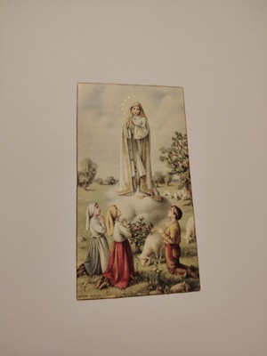 Madonna Di Fatima Con I Tre Pastorelli Con Preghiera Santino holy card MR25