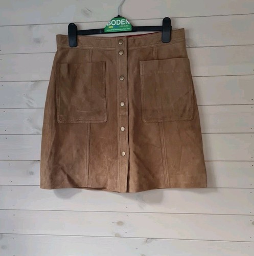 Boden braun Wildleder aufgesetzte Tasche A-Linie Minirock WG687 Gr UK 12 brandneu A5
