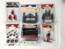 Lemax Accessories Lighted Iron Fence Plants Lady Walking Poodle Hydrants Lot 5