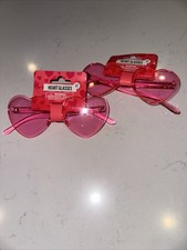 Unisex Heart Shaped Plastic Pink Sunglasses 2 Pairs