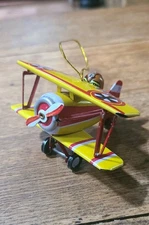 Vtg Tin Litho Toy Germany ZZ Bi Plane Airplane With Pilot Christmas Ornament 
