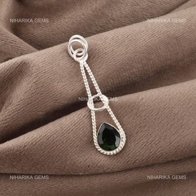 Sterling Silver Pear Pink Dahila Turquoise Gemstone Unique Engagement Pendant