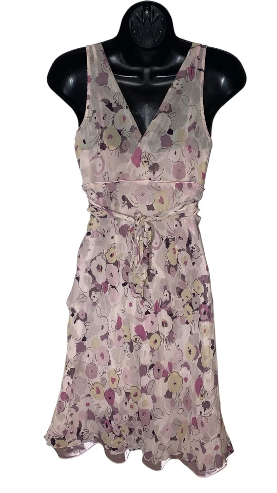 Y2k 90s Express Sz 6 Women's Pink Silk Floral Babydoll Dress Danity Cottagecore - Image 2 of 4