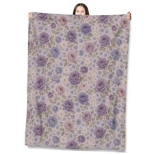 Purple Throw Blanket Gifts for Adults Kids, Rose Flower Blankets 60"x50" Floral