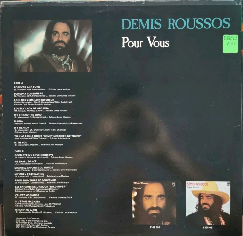 Vinyl LP Demis Roussos - Pour Vous VG KF-203 Canada Pop - Image 2 of 4