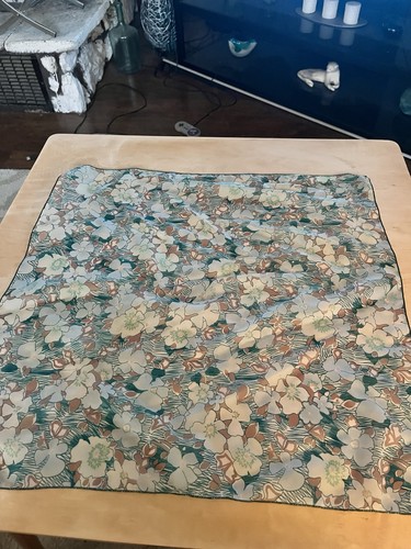 Vintage 1950’s-60’s Jasco Foral Nylon Scarf 21” Square-Green Tan White Retro Pri - Bild 7 von 11