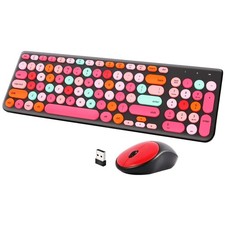 Wireless Keyboard and Mouse Combo, Retro Typewriter Keyboard with Round Keycaps,