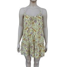 Old Navy XL Yellow Floral Cami Mini Dress Tie Front Tiered Flowy Sundress NWT