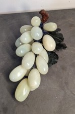 Vtg MCM Alabaster Marble Jade Stone Grape Cluster Leaves Silk Wood Stem Chinese
