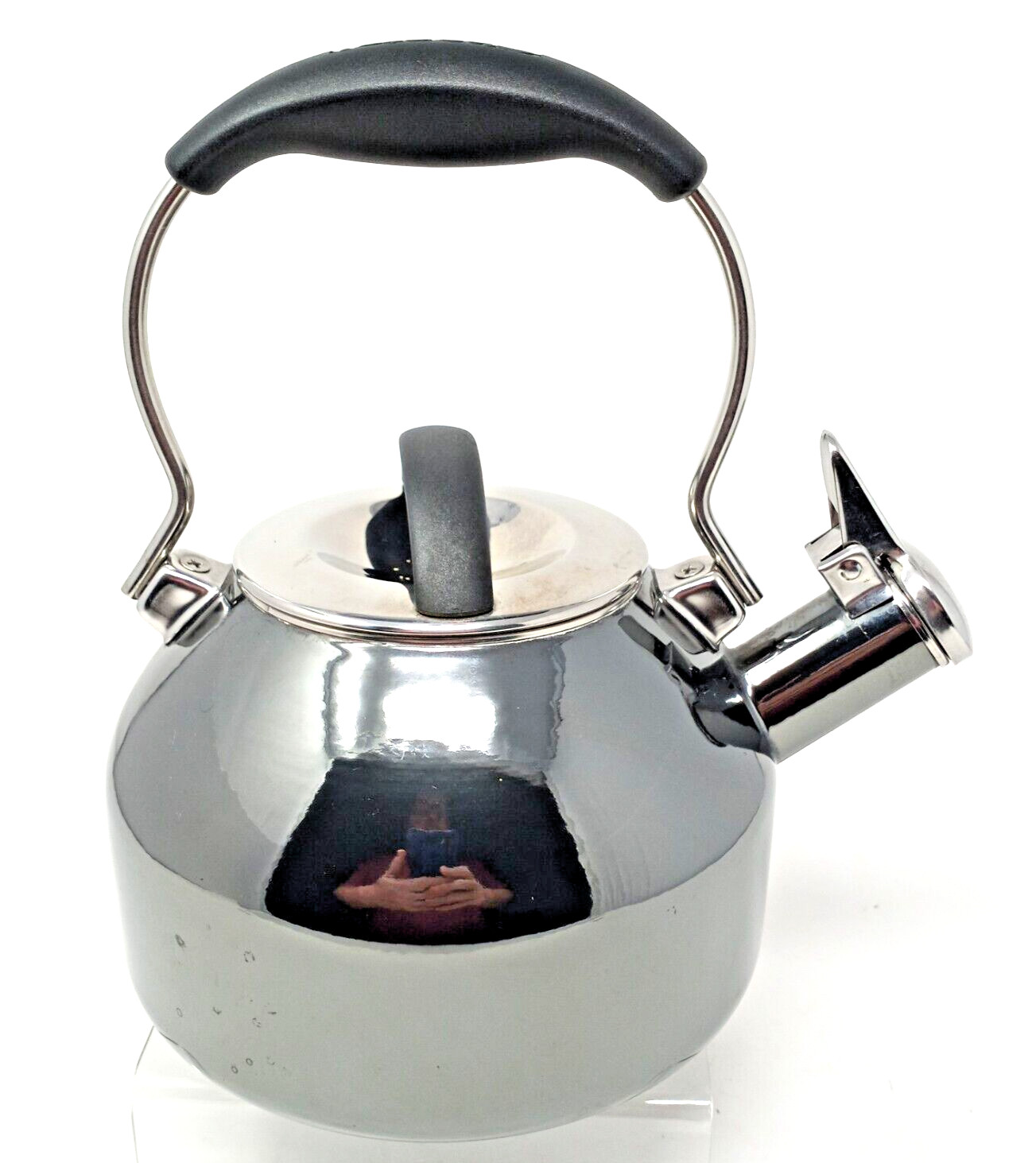 CHANTAL Whistling Tea Kettle - Teapot Silver & Onyx Enamel - 1.8 Quart