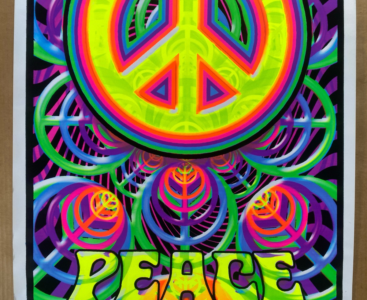 Peace Sign blacklight poster velvet flocked Psychedelic