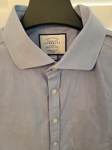 Charles Tyrwhitt 16.5 34 Super Slit Fit Long Sleeve Blue Non-iron Dress Shirt - Picture 2 of 12