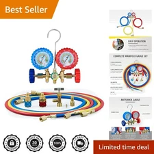 Durable Antishock AC Gauge Set with Color-Coded Hoses for All Refrigerants