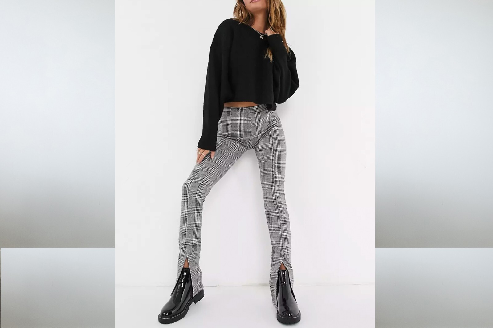 Pull & Bear Check Pants with Split in Front Size S - image 2