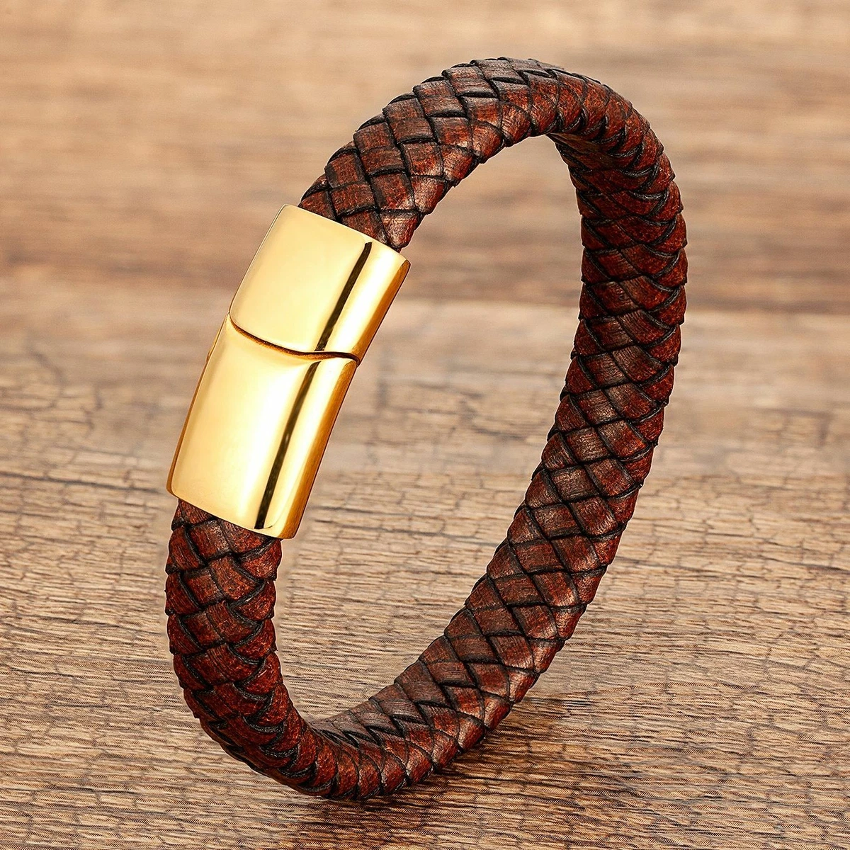 Men Braided Charm Bracelet Women Leather Rope Bangle Magnetic Buckle Bracelets