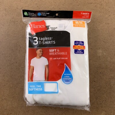 Hanes Men's Medium White Cotton Soft & Breathable Tagless T-Shirts 3 Pack NWT