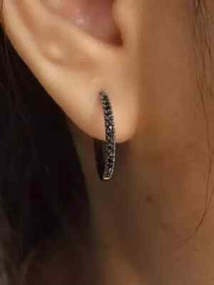 2CT Round Lab-Created Black Diamond Women's Hoop Earrings 14k Black Gold Plated