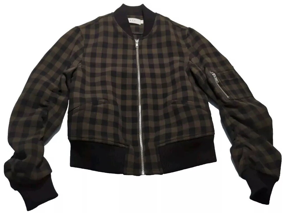 A.L.C. Women's Andrew Wool Bomber Jacket in Green Plaid Size A.L.C. Women's Andrew Wool Bomber Jacket in Green Plaid Size