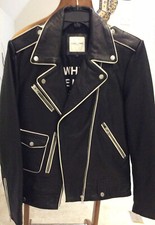 Each X Other Ladies Leather Biker Style Jacket . Black With White Trim. Size S