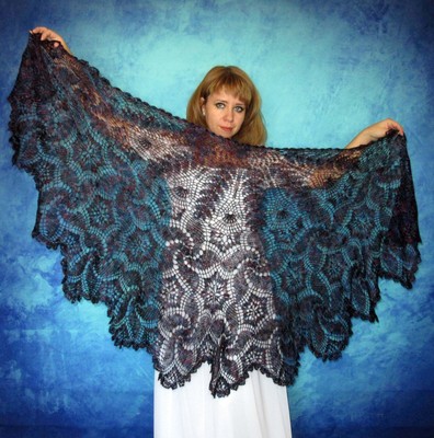 Dark purple multicolor crochet shawl, Russian shoulder wrap, Wool cover up,Scarf