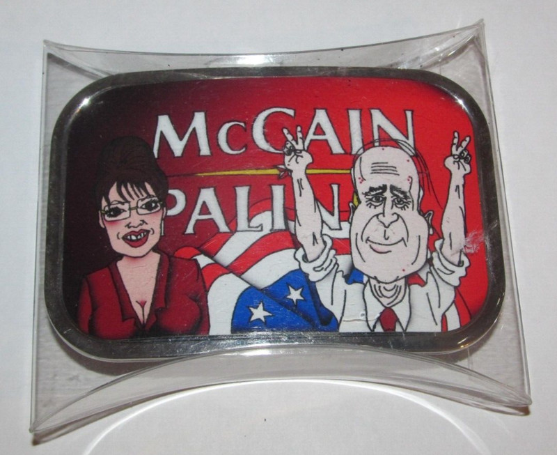 New Hot Buckles John McCain Palin Sarah Proud Cast Belt Buckle Red White Blue