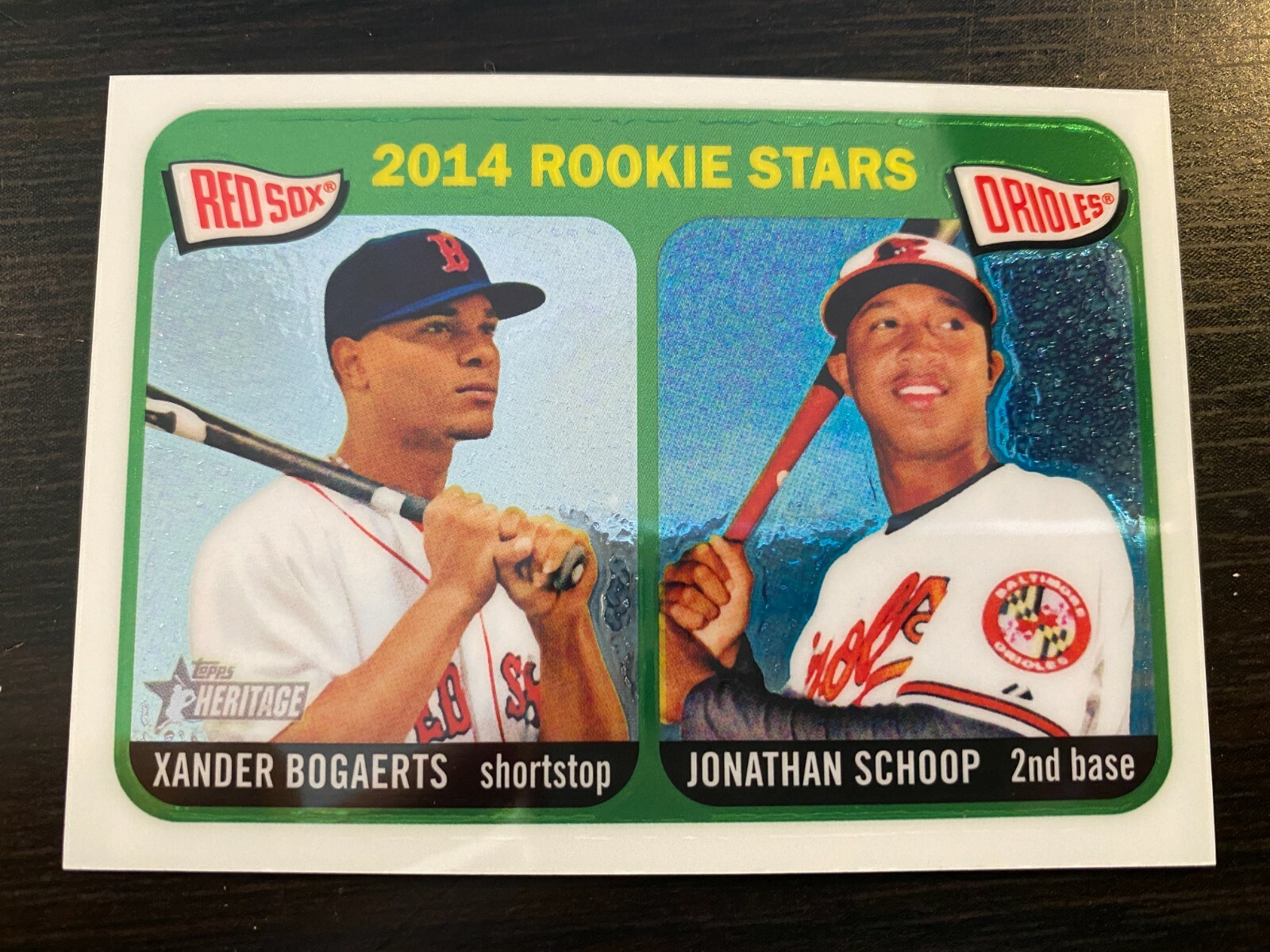 XANDER BOGAERTS & JONATHAN SCHOOP 2014 TOPPS HERITAGE CHROME ROOKIE RC #'D /999